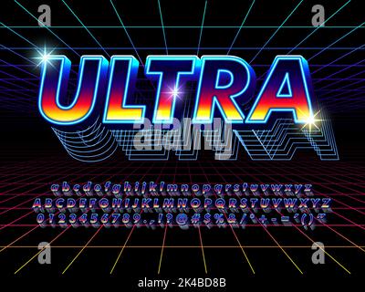 Ultra Festival Music Neon futuristico effetto testo Glitch Illustrazione Vettoriale