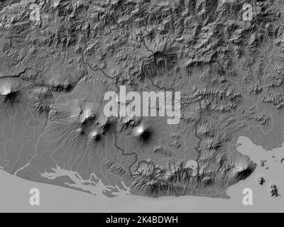 San Miguel, dipartimento di El Salvador. Mappa altimetrica bilivello con laghi e fiumi Foto Stock