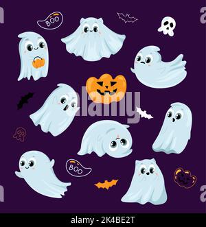 Set di simpatici fantasmi divertenti Illustrazione Vettoriale