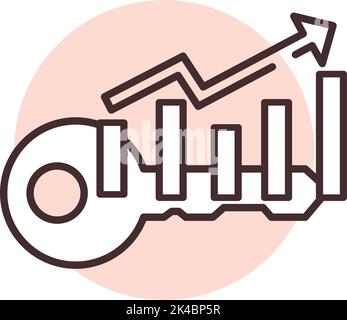 Analisi chiave di marketing, illustrazione, vettore su sfondo bianco. Illustrazione Vettoriale