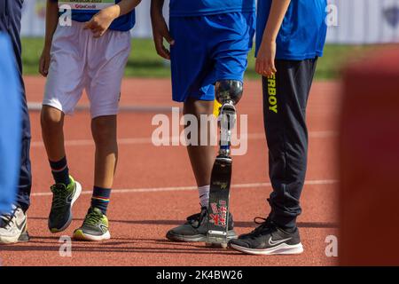 Pista di atletica Gabre Gabric, Brescia, Italia, 01 ottobre 2022, Dettaglio della tesi durante i Campionati Italiani di Paratletica - finali nazionali - Atletica Italiana Foto Stock