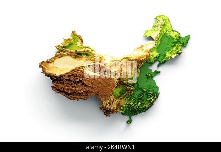 Mappa della Cina rilievo ombreggiato colore Mappa dell'altezza sul mare sfondo blu 3D illustrazione Foto Stock