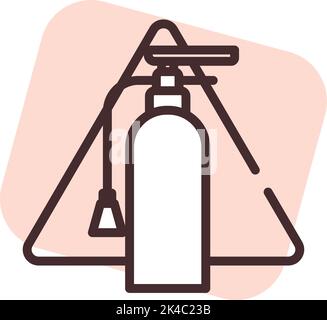 Estintore con segnale di avvertimento, illustrazione, vettore su sfondo bianco. Illustrazione Vettoriale