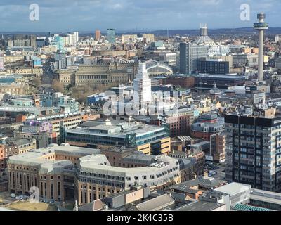 Vista dall'alto del centro di Liverpool Foto Stock