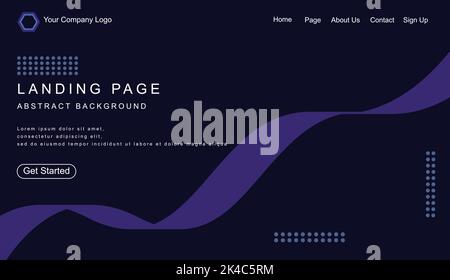 Un astratto sfondo blu scuro con linee diagonali viola ondulate - landing page design Illustrazione Vettoriale