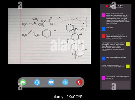 Interfaccia videochiamata con formule matematiche sullo schermo. Tecnologia di comunicazione e formazione elementare online immagine composita digitale. Foto Stock