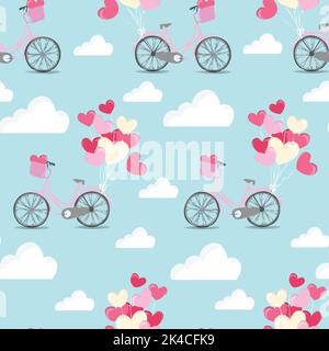 Moto con palloncini a forma di cuore sulle nuvole su sfondo blu. il concetto di festa dell'amore romantico di san valentino immagine generata digitalmente. Foto Stock