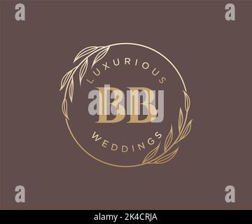 BB iniziali lettera Wedding monogramma modello loghi, disegnati a mano moderno minimalista e modelli floreali per carte di invito, Salva la data, elegante Illustrazione Vettoriale