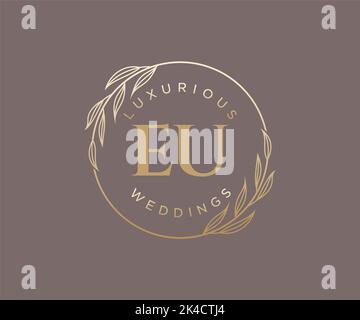 Sigla UE lettera Wedding monogramma modello loghi, disegnati a mano moderno minimalista e modelli floreali per carte di invito, Salva la data, elegante Illustrazione Vettoriale