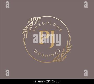 Sigla PJ lettera Wedding modello logo monogramma, modelli moderni minimalisti e floreali disegnati a mano per le carte di invito, Salva la data, elegante Illustrazione Vettoriale