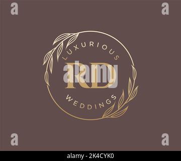RD iniziali lettera Wedding monogramma modello loghi, disegnata a mano moderno minimalista e modelli floreali per le carte di invito, Salva la data, elegante Illustrazione Vettoriale
