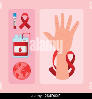 Giornata mondiale dell'AIDS, insieme di icone Illustrazione Vettoriale