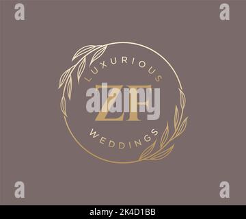 ZF iniziali lettera Wedding monogramma modello logo, a mano disegnata moderno minimalista e modelli floreali per carte di invito, Salva la data, elegante Illustrazione Vettoriale