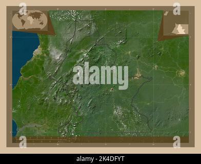 Centro sur, provincia della Guinea Equatoriale. Mappa satellitare a bassa risoluzione. Mappe delle posizioni ausiliarie degli angoli Foto Stock