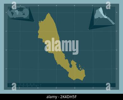 Semenawi Keih Bahri, regione dell'Eritrea. Forma a tinta unita. Posizioni delle principali città della regione. Mappe delle posizioni ausiliarie degli angoli Foto Stock