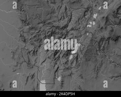 Nazionalità e popoli delle Nazioni del Sud, stato dell'Etiopia. Mappa in scala di grigi con laghi e fiumi Foto Stock