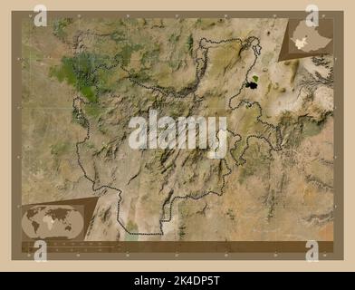 Nazionalità e popoli delle Nazioni del Sud, stato dell'Etiopia. Mappa satellitare a bassa risoluzione. Mappe delle posizioni ausiliarie degli angoli Foto Stock