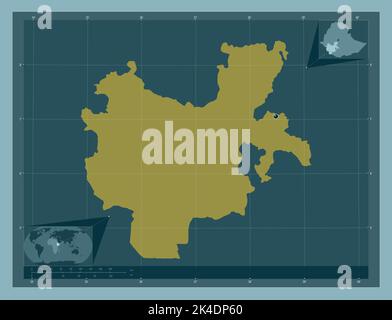 Nazionalità e popoli delle Nazioni del Sud, stato dell'Etiopia. Forma a tinta unita. Mappe delle posizioni ausiliarie degli angoli Foto Stock