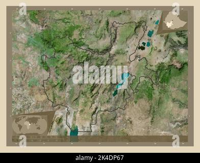 Nazionalità e popoli delle Nazioni del Sud, stato dell'Etiopia. Mappa satellitare ad alta risoluzione. Mappe delle posizioni ausiliarie degli angoli Foto Stock