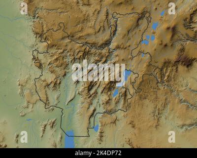 Nazionalità e popoli delle Nazioni del Sud, stato dell'Etiopia. Mappa di altitudine colorata con laghi e fiumi Foto Stock