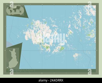 Aland, regione della Finlandia. Aprire la mappa stradale. Mappe delle posizioni ausiliarie degli angoli Foto Stock