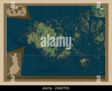 Aland, regione della Finlandia. Mappa satellitare a bassa risoluzione. Mappe delle posizioni ausiliarie degli angoli Foto Stock