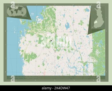 Ostrobothnia meridionale, regione della Finlandia. Aprire la mappa stradale. Mappe delle posizioni ausiliarie degli angoli Foto Stock