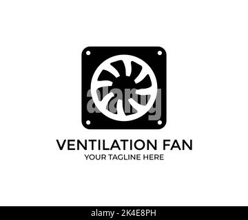 Ventilatore grande in metallo, design con logo elica per ventilatore. Raffreddamento ad aria, refrigeratore d'aria, ventilatore a soffitto, ventilatore a soffitto, refrigeratore, vettore icona condizionatore. Illustrazione Vettoriale