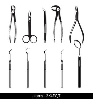 Set di utensili dentali. Strumento dentista, illustrazione vettoriale Illustrazione Vettoriale