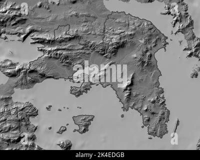 Atene, amministrazione decentrata della Grecia. Mappa altimetrica bilivello con laghi e fiumi Foto Stock