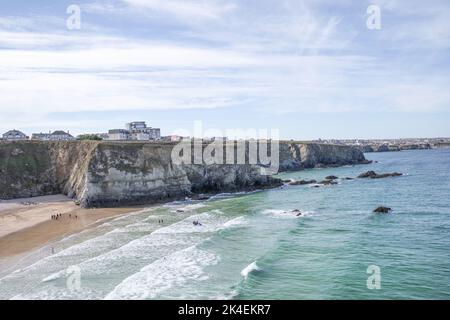 Lusty Glaze - una spiaggia di proprietà privata, incredibilmente pittoresca, con ristorante e alloggio sulla spiaggia nella Cornovaglia settentrionale (Inghilterra, Regno Unito) Foto Stock