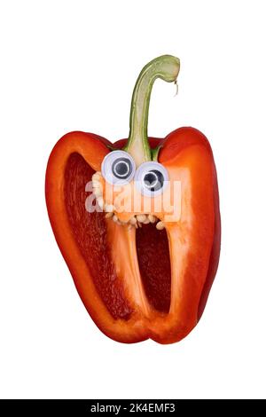 Spoky Halloween Pepper facce con occhi Googly. Foto Stock