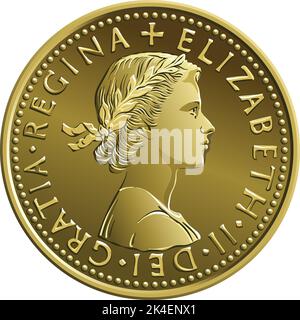 Moneta britannica da sei soldi d'oro, obverse con la regina Illustrazione Vettoriale