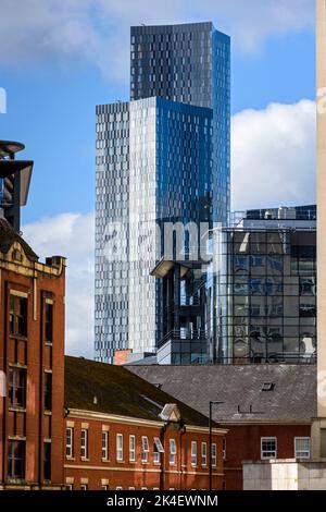 Due dei quattro blocchi torre di Deansgate Square, Manchester, Inghilterra, Regno Unito. Foto Stock