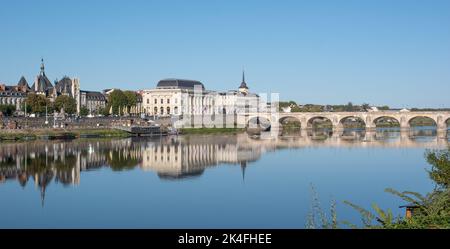 Saumur visto da l'Île d'Offard Foto Stock