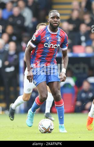 Londra, Regno Unito. 02nd Ott 2022. Odsonne Edouard di Crystal Palace in azione durante la partita della Premier League tra Crystal Palace e Chelsea a Selhurst Park, Londra, Inghilterra il 1 ottobre 2022. Foto di Ken Sparks. Solo per uso editoriale, licenza richiesta per uso commerciale. Non è utilizzabile nelle scommesse, nei giochi o nelle pubblicazioni di un singolo club/campionato/giocatore. Credit: UK Sports Pics Ltd/Alamy Live News Foto Stock