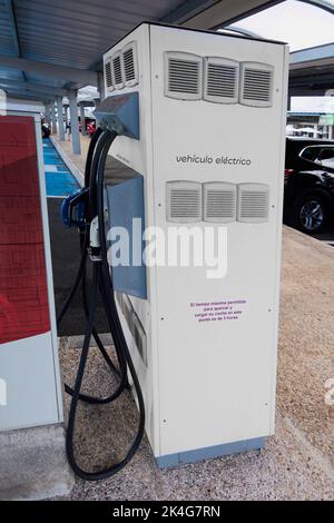 Distributore elettro-gas per veicoli elettrici nel parcheggio pubblico Foto Stock