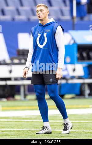 Indianapolis, Indiana, Stati Uniti. 02nd Ott 2022. Ricevitore Alec Pierce (14) di Indianapolis Colts durante la partita di football degli NFL tra i Tennessee Titans e gli Indianapolis Colts al Lucas Oil Stadium di Indianapolis, Indiana. John Mersits/CSM/Alamy Live News Foto Stock