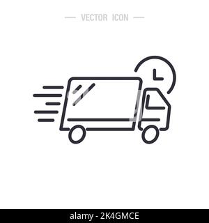 Spedizione rapida camion consegna con simbolo orologio icona. Illustrazione del vettore isolato Illustrazione Vettoriale
