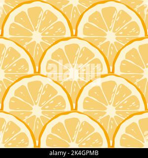 Modello Vector Citrus Fruit senza cuciture con pezzi tondi mandarino, arancio, pompelmo. Elemento di design per sfondi, inviti, carte, stampe, regali Illustrazione Vettoriale