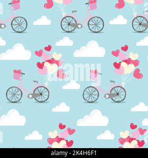 Moto con palloncini a forma di cuore sulle nuvole su sfondo blu. il concetto di festa dell'amore romantico di san valentino immagine generata digitalmente. Foto Stock