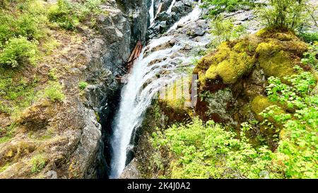 Cascata nell'Englishman River Falls Provincial Park, Vancouver Island, British Columbia, Canada. Foto di alta qualità Foto Stock