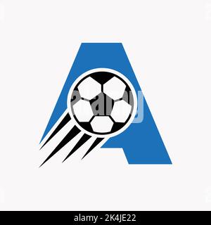 Lettera iniziale Un concetto di logo di calcio con icona di calcio in movimento. Modello vettoriale simbolo logo calcio Illustrazione Vettoriale