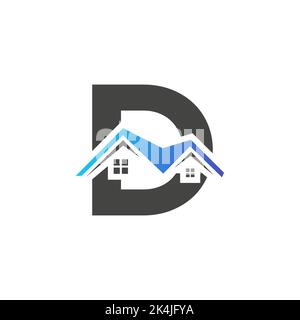 Lettera iniziale D Logo immobiliare con tetto per la costruzione della casa per gli investimenti e modello aziendale Illustrazione Vettoriale