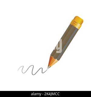 Matita grigia realistica in legno con gomma. Matite nitide su sfondo bianco. Illustrazione vettoriale Illustrazione Vettoriale