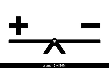 Concetto di equilibrio positivo e negativo. Simbolo positivo e negativo su un'altalena. Illustrazione vettoriale Illustrazione Vettoriale