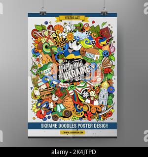 Cartoon vettore doodle Ucraina poster Illustrazione Vettoriale
