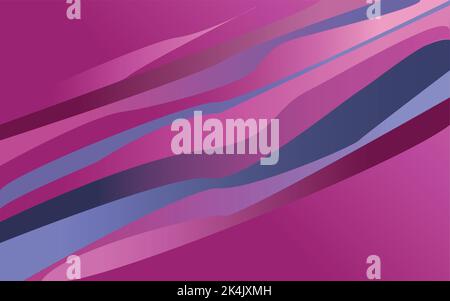 Sfondo linea orizzontale astratto. Strati ricurvi nei toni del rosa e del viola vibranti. Illustrazione Vettoriale