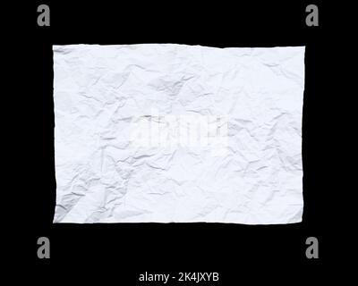 Struttura di carta per poster bianca stropicciata isolata su sfondo nero Foto Stock