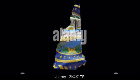 Mappa dello stato del New Hampshire con bandiera ondulata. Sfondo canale alfa. Foto Stock